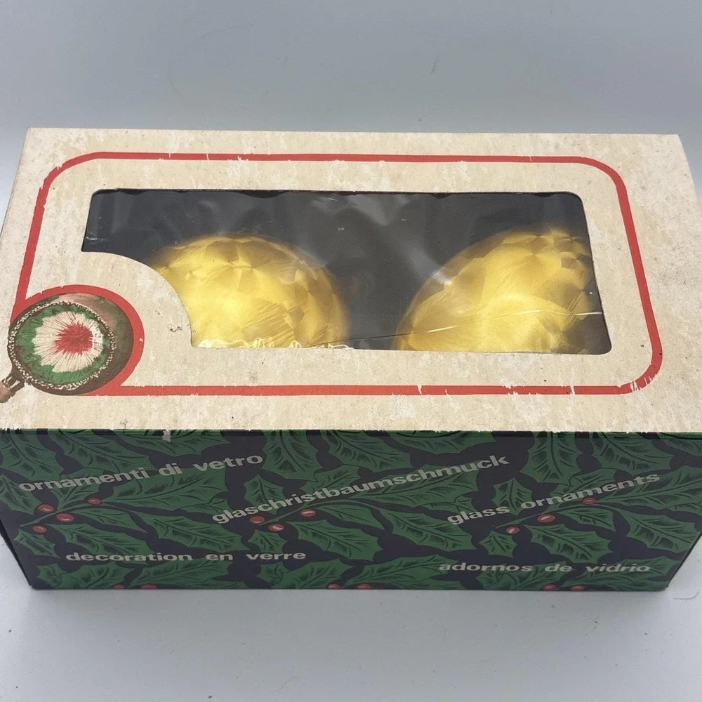 Vintage Made in Colombia Glass Christmas Ornaments Box Set Iridescent‎ Teardrop